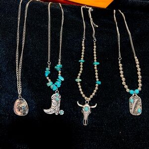 Silver and Turquoise Beaded Necklaces Total 4